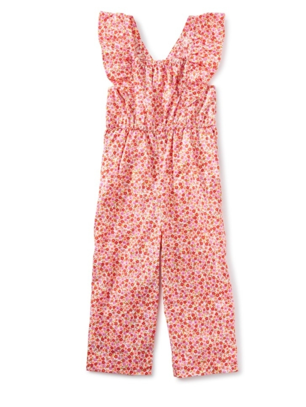 Tea Collection Pink Floral Ruffled Strap Jumpsuit